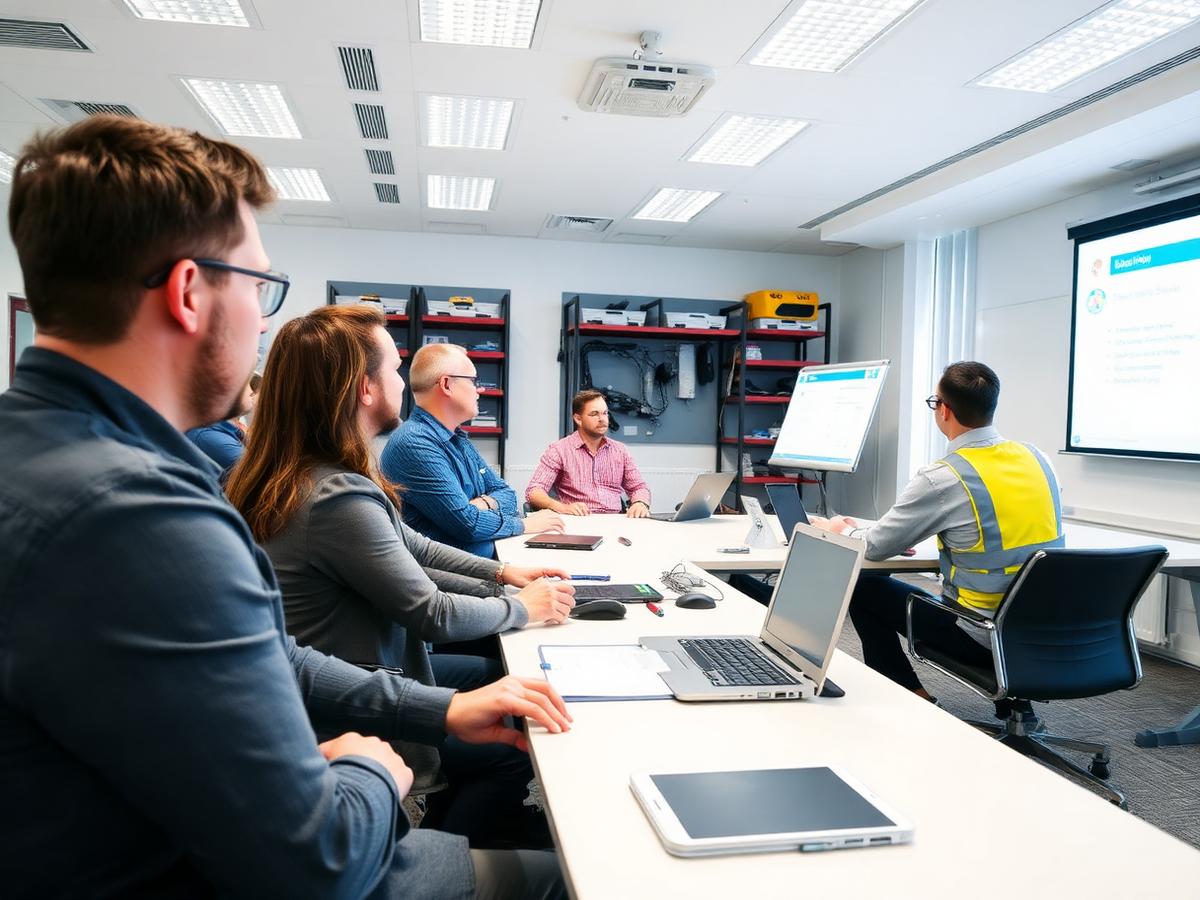 Turma em treinamento técnico de engenharia e segurança do trabalho